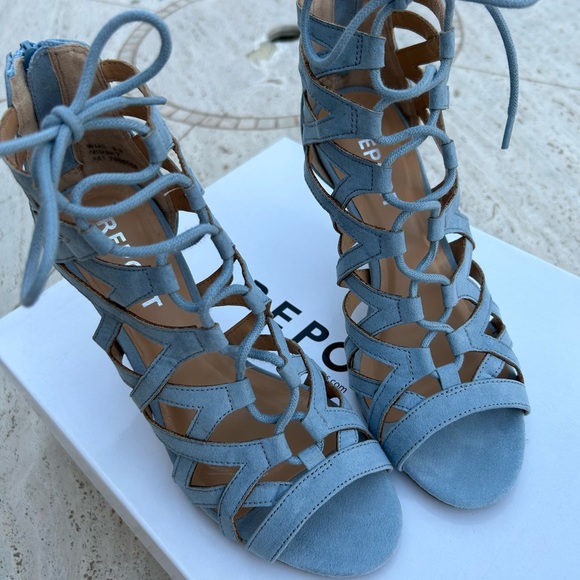 Light Blue Cut-Out Lace-Up Heels - Picture 7 of 10